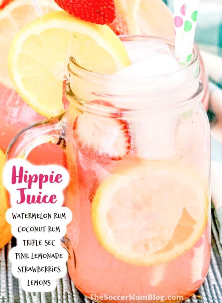 hippie juice in mason jar with ingredients listed