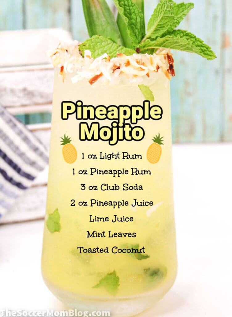 Pineapple Mojito, with ingredients listed as text overlay