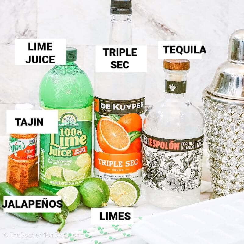 Spicy Margarita ingredients, with text labels