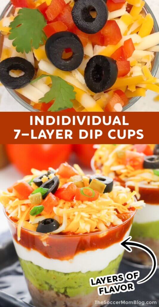 individual 7-layer dip cups Pinterest image.