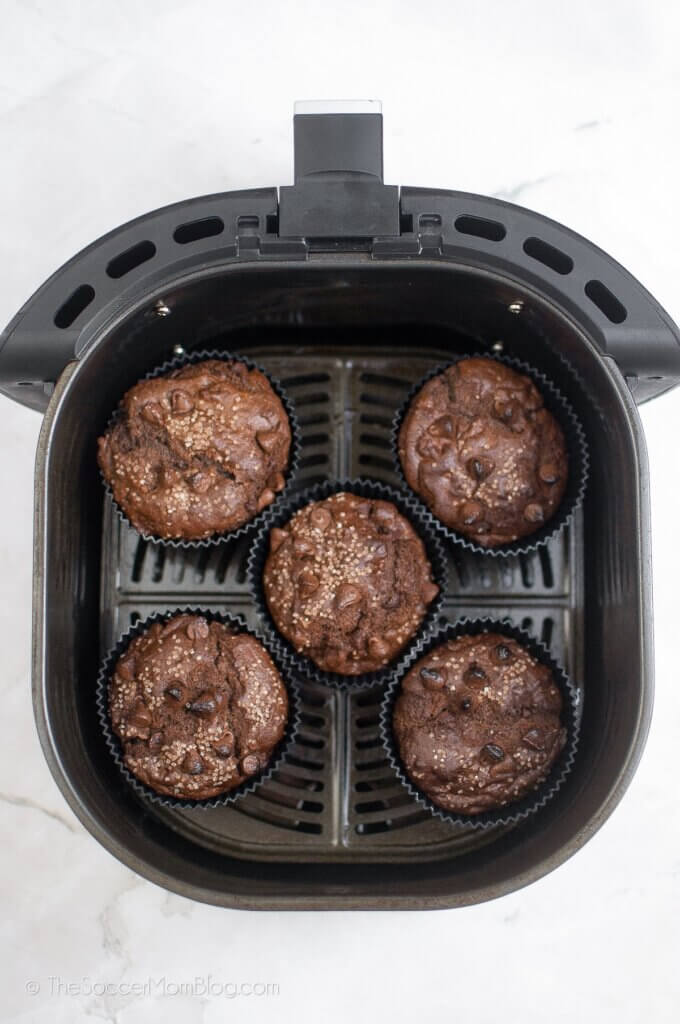 chocolate muffins inside an air fryer