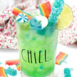 bright green cocktail filled with candy