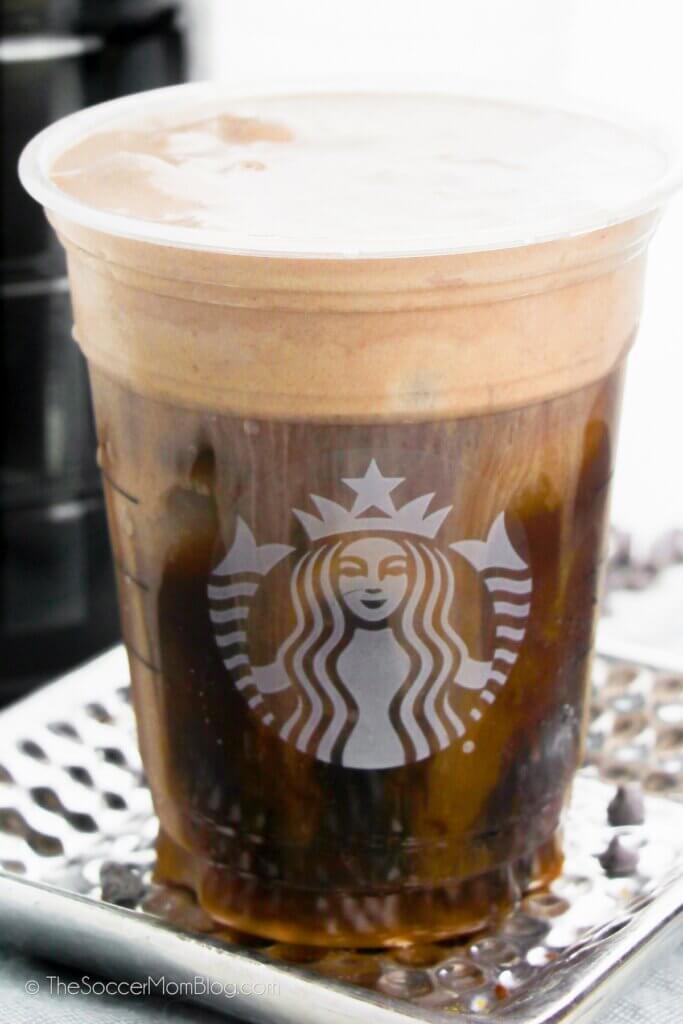 Copycat Starbucks Chocolate Cold Brew in a Starbucks cup