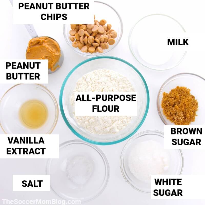 peanut butter cookie dough ingredients, with text labels
