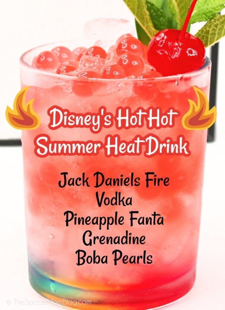 (bright red drink) hot hot summer heat cocktail with ingredients text overlay