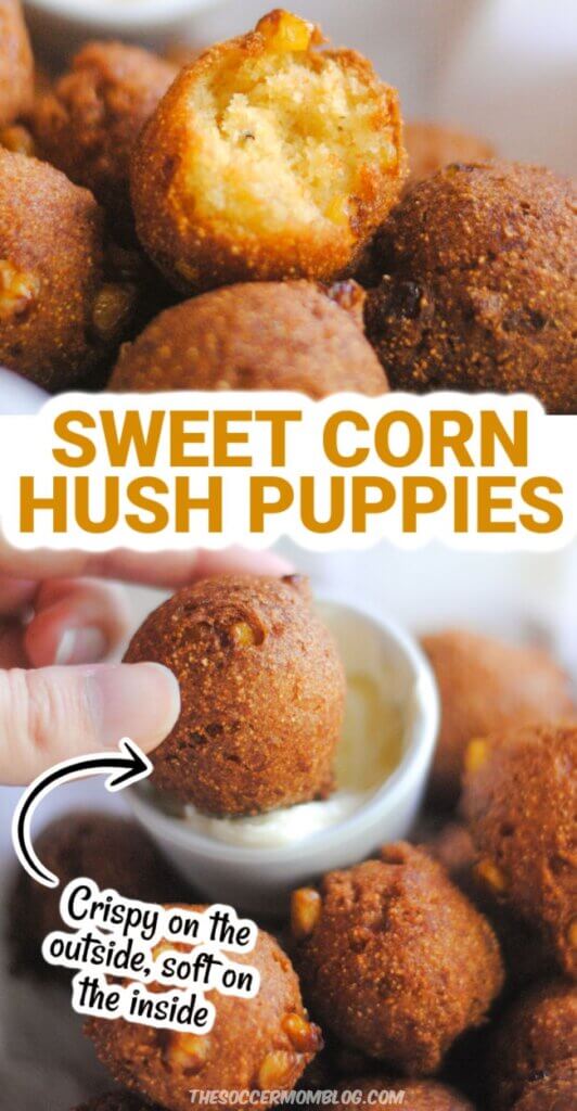 2 photo collage of hush puppies