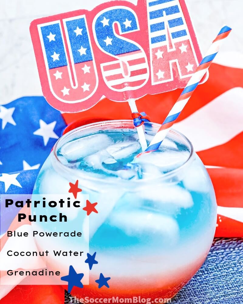 Patriotic Punch mocktail recipe, red white and blue layered drink