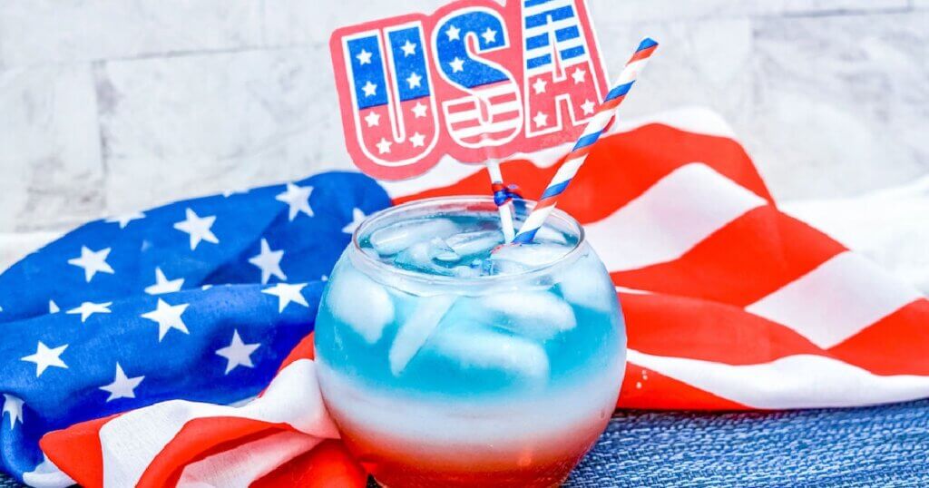 red white and blue mocktail with flag background