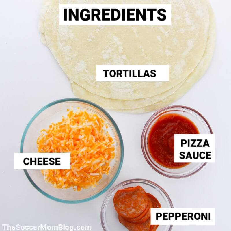 Pizza Quesadilla Ingredients, with text labels