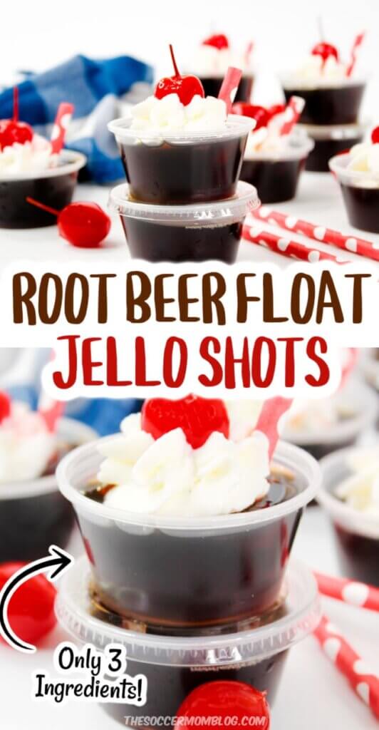 2 photo collage of root beer float jello shots