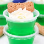 stack of lime green jello shots with Scooby Snack cookie on top