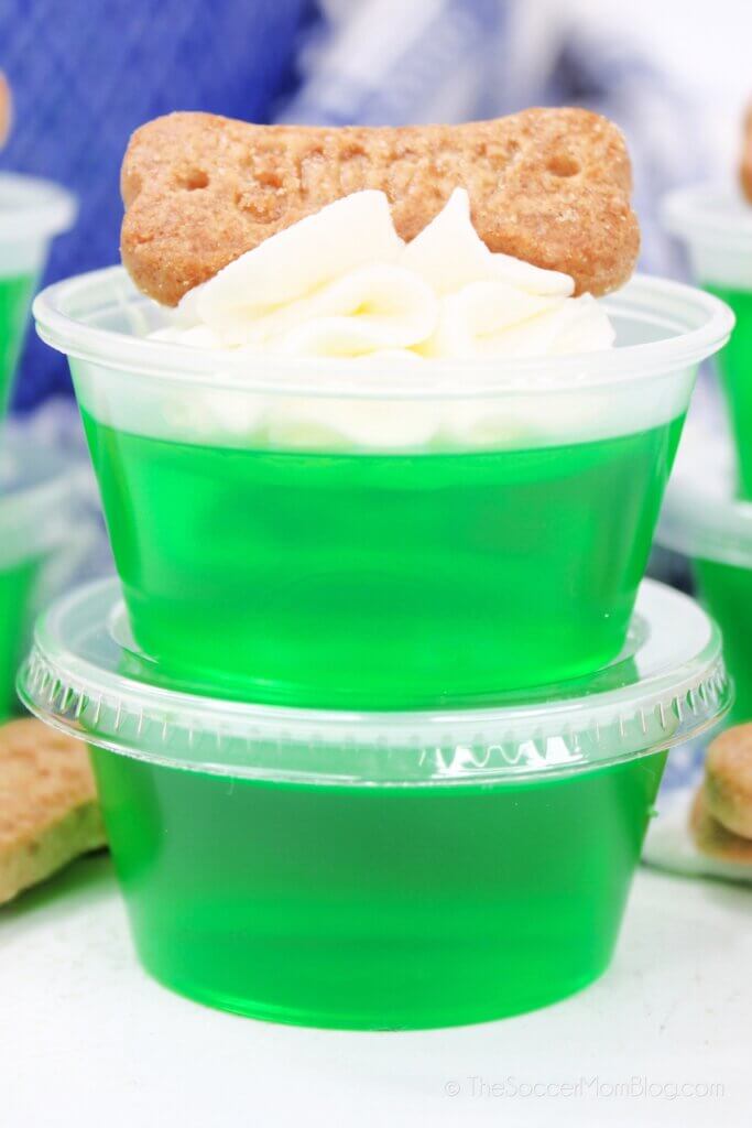 stack of two lime green jello shots