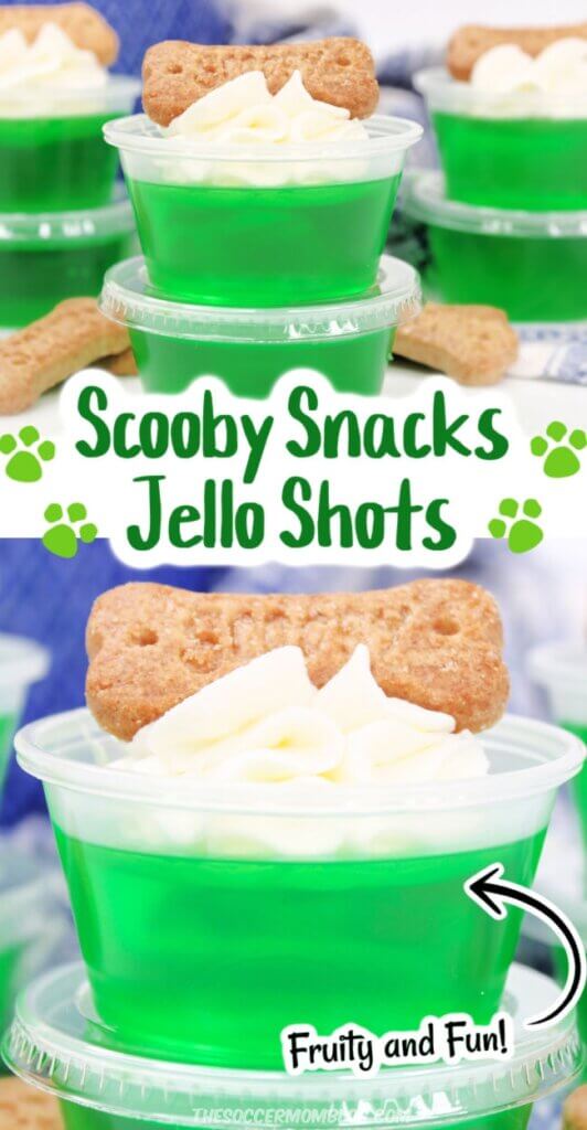 2 photo collage of lime green Scooby Snack Jello Shots