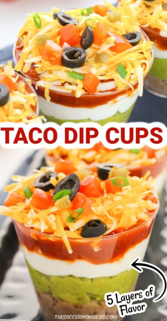 2 photo collage of individual taco dip cups