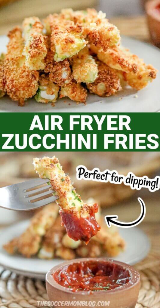 Air Fryer Zucchini Fries Pinterest Image, 2 photo vertical collage