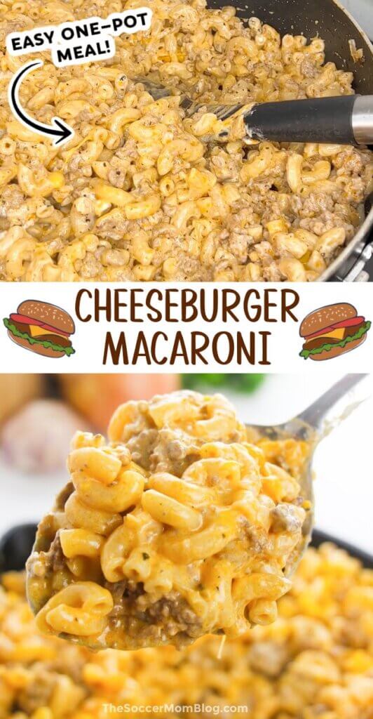 vertical Pinterest image for "cheeseburger macaroni" recipe.