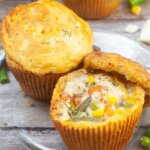two mini chicken pot pies, one with top cut off
