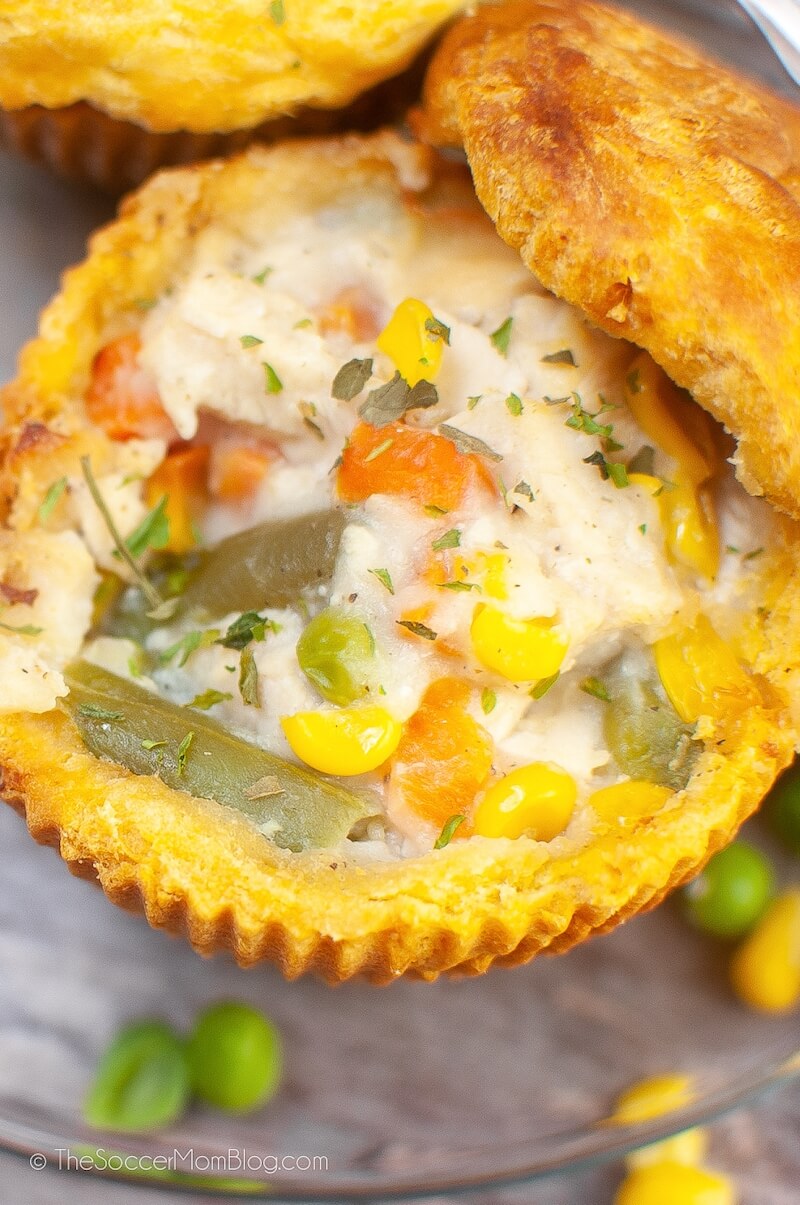 close up of the inside of a homemade chicken pot pie