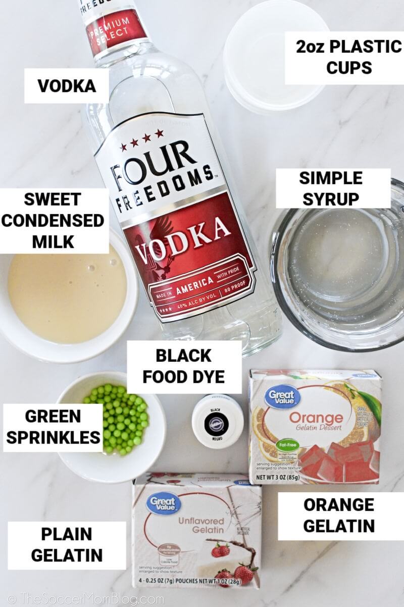 Beetlejuice Jello Shot Ingredients, with text labels