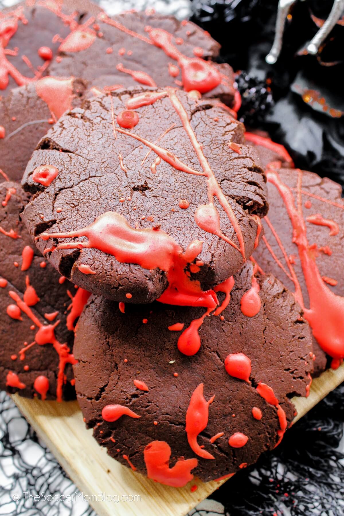 platter of blood splatter cookies for Halloween party