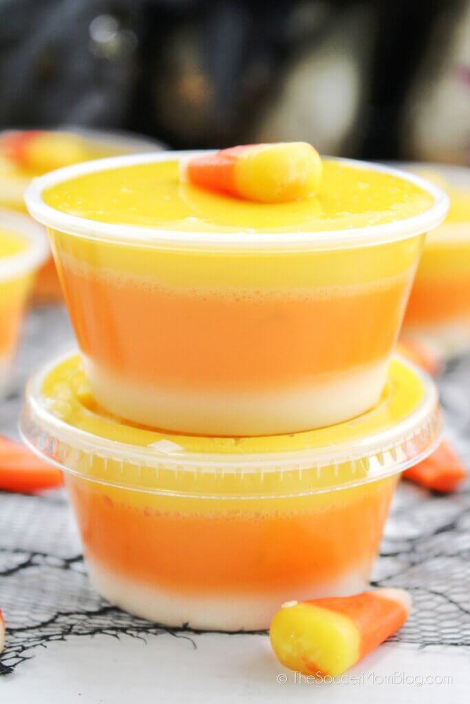 Candy Corn Jello Shots, stacked on top of each other