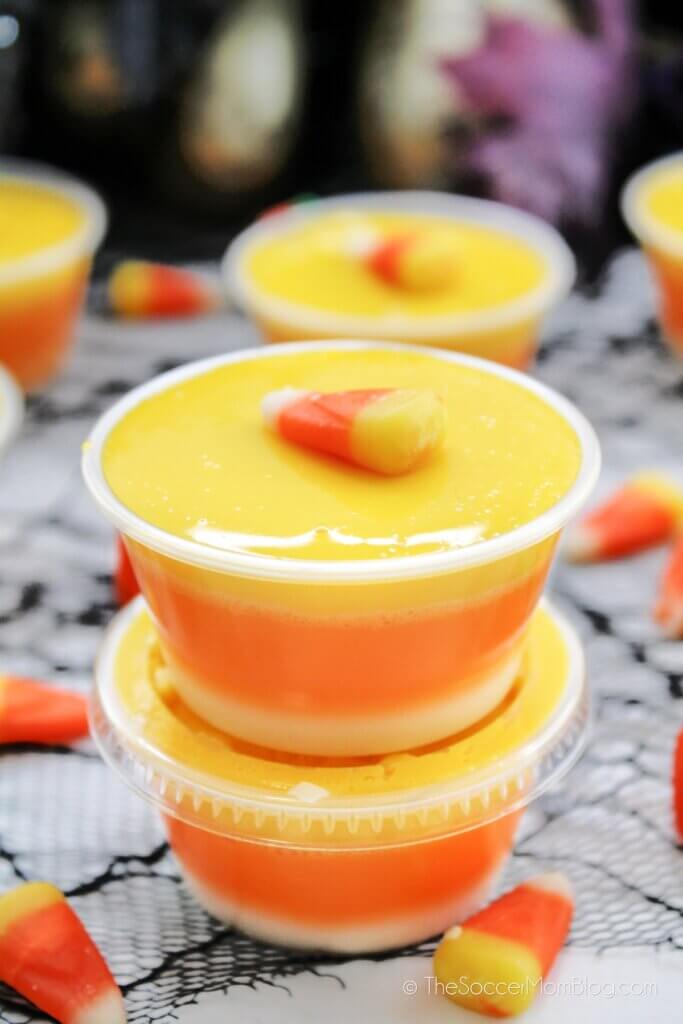 jello shots decorated to look like candy corn