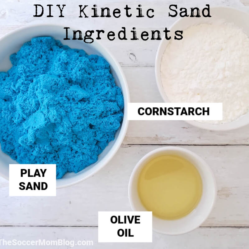 homemade kinetic sand ingredients, with text labels
