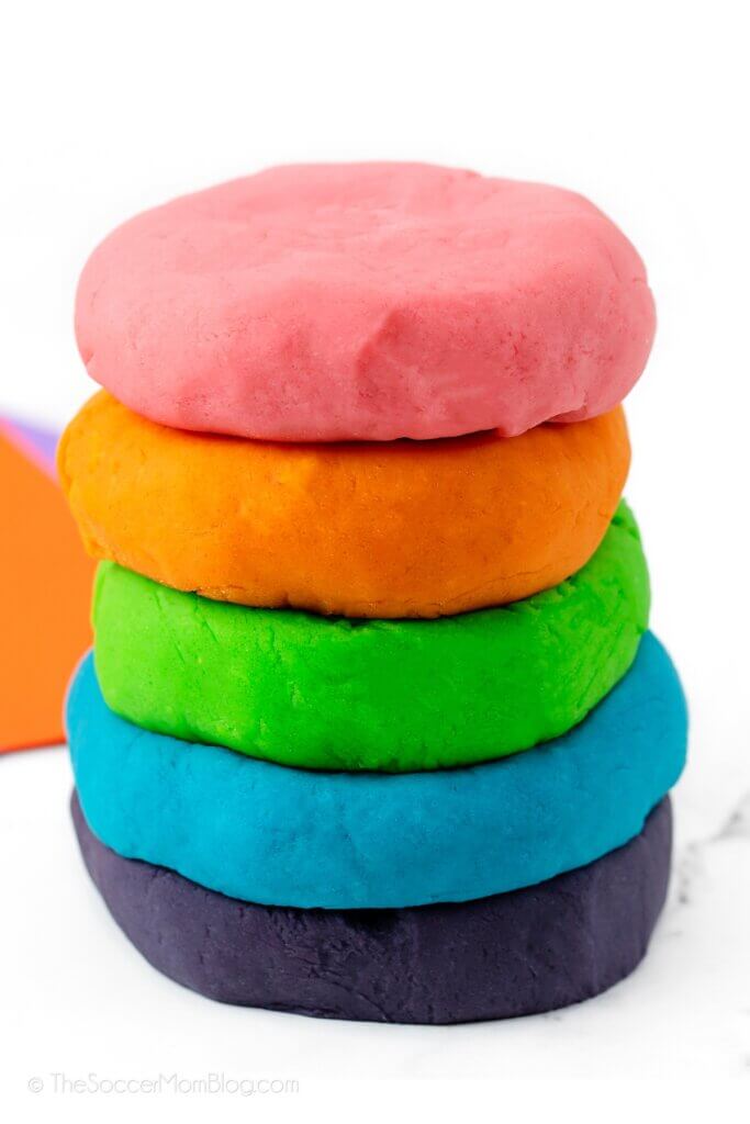 stack of rainbow colored playdough