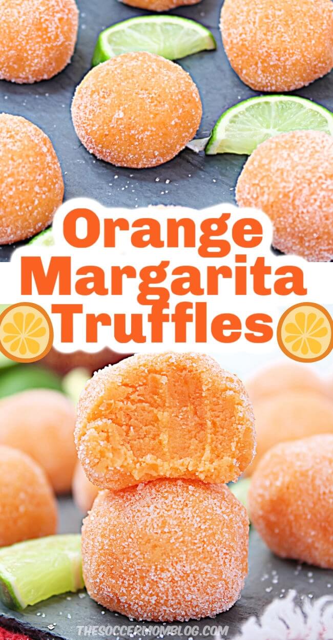 2 photo collage of orange margarita truffle dessert