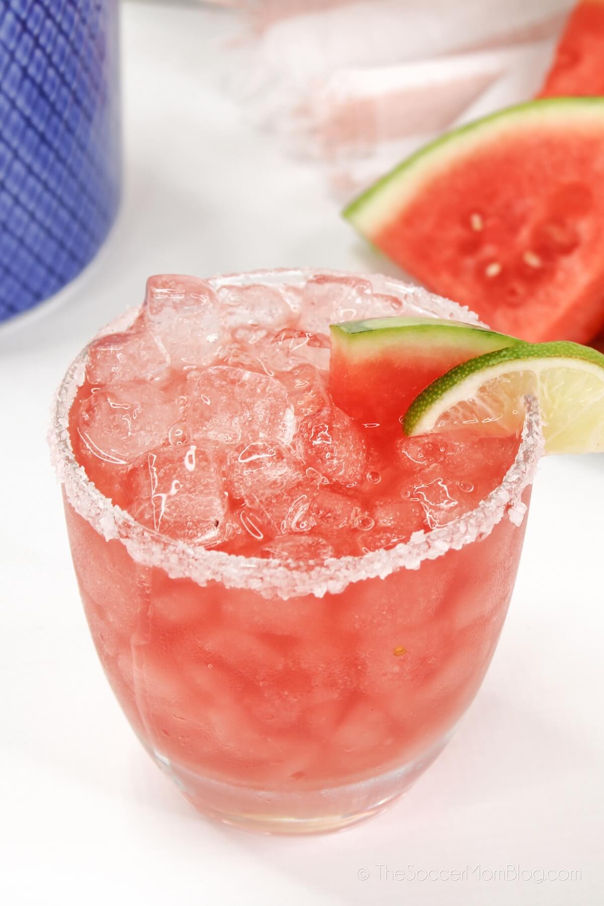 Watermelon Margarita in a glass, with watermelon slices