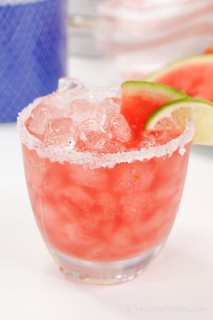 Watermelon Margarita in a glass with a salt rim