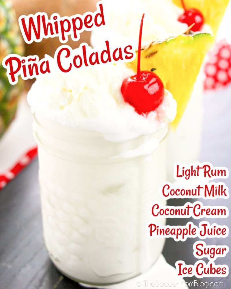 frozen pina colada with ingredient text overlay