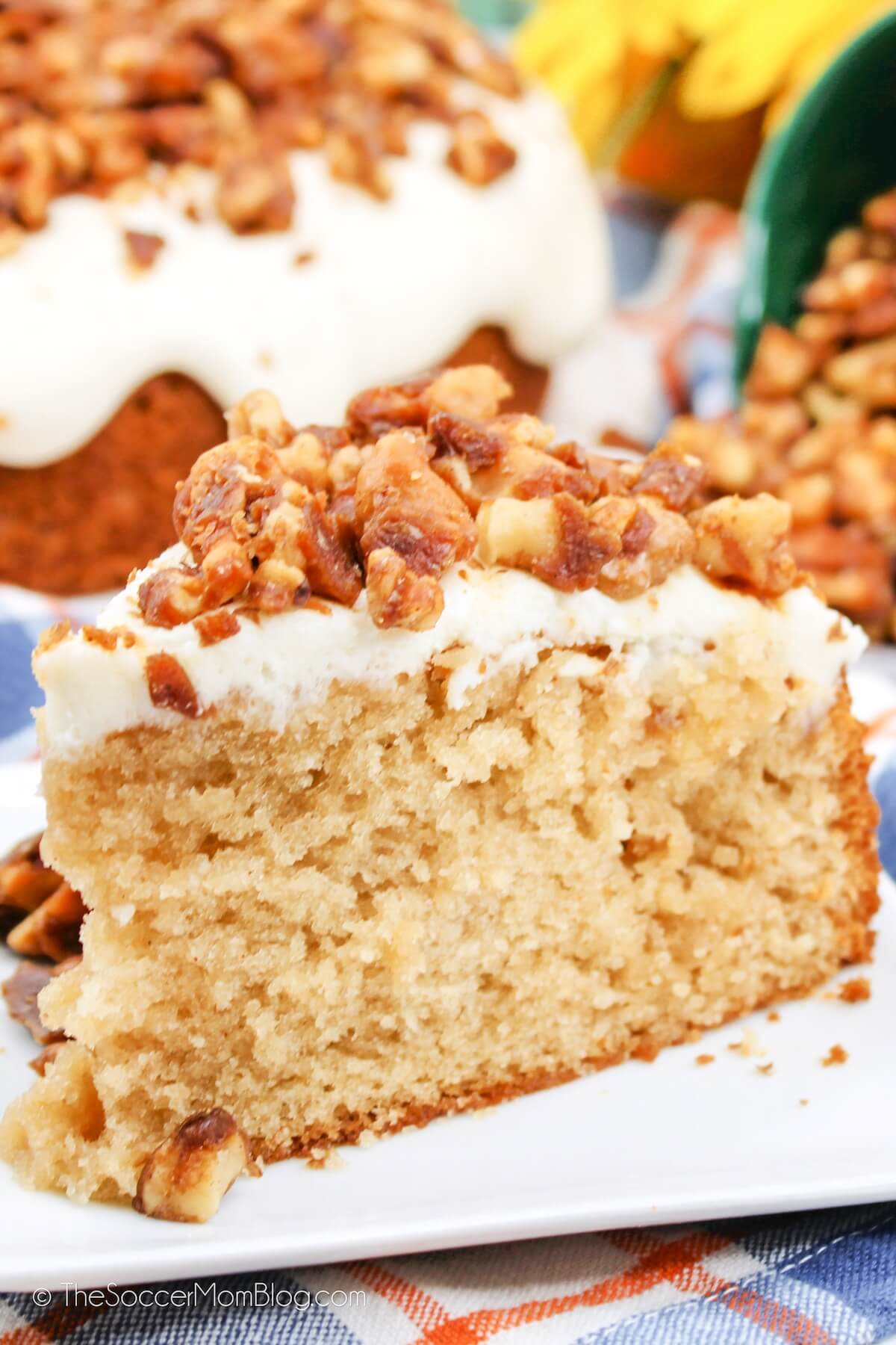 fireball infused cake with glaze and candied pecans