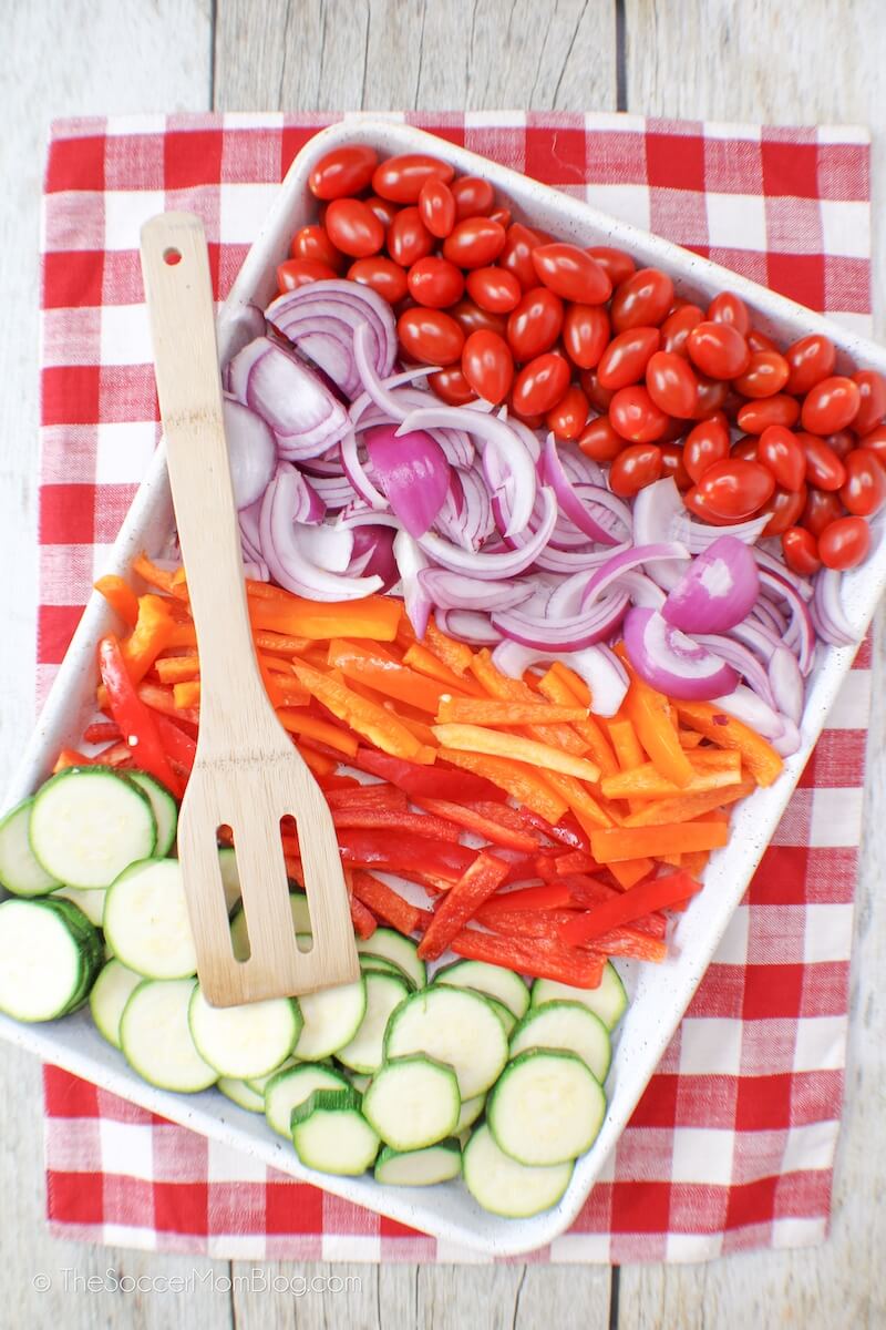 sheet pan with chopped vegetables