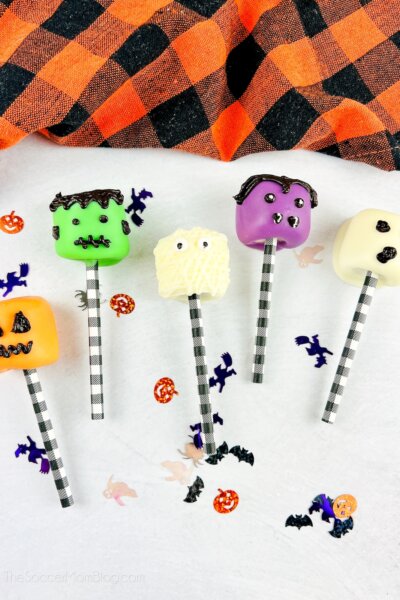 5 different designs of chocolate coated Halloween Marshmallows
