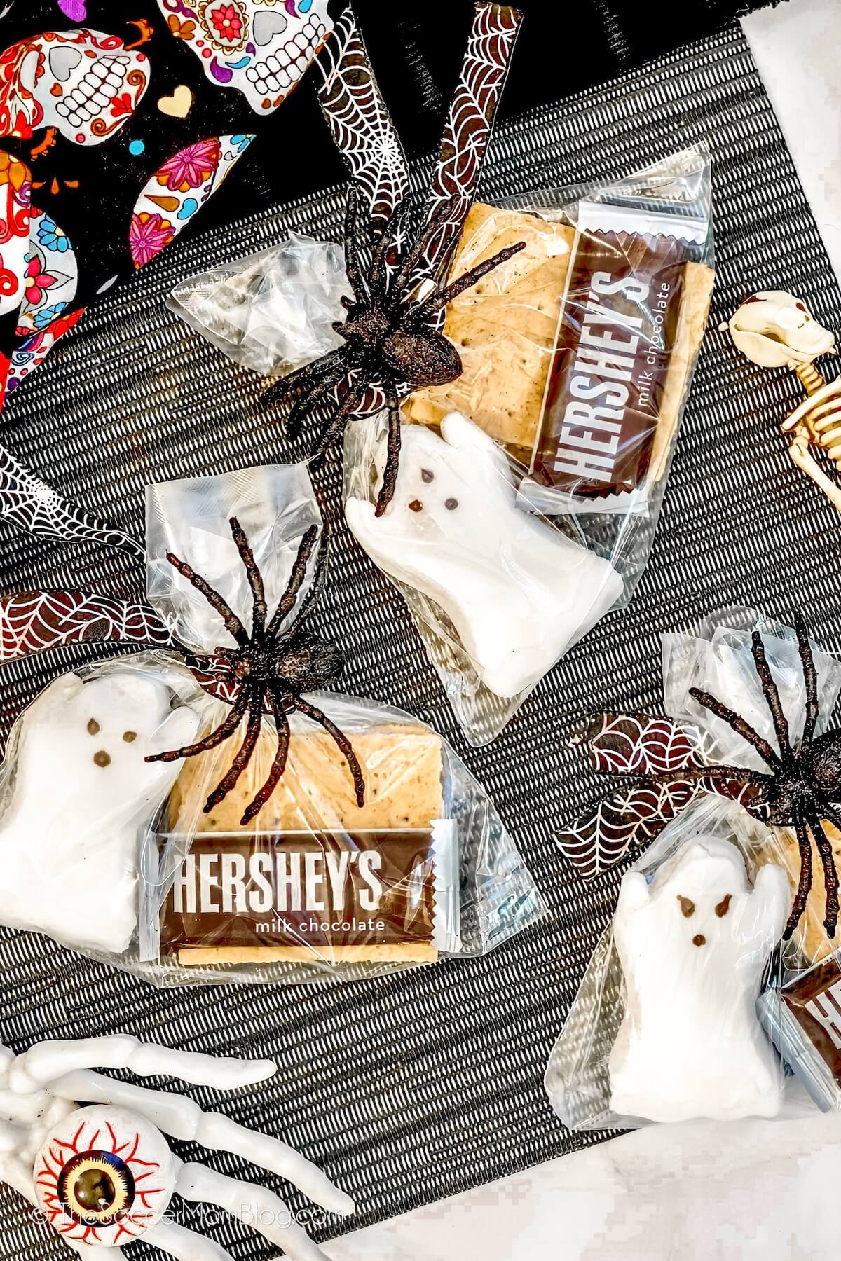 Halloween s'mores packs with Ghost peeps and mini Hershey bar