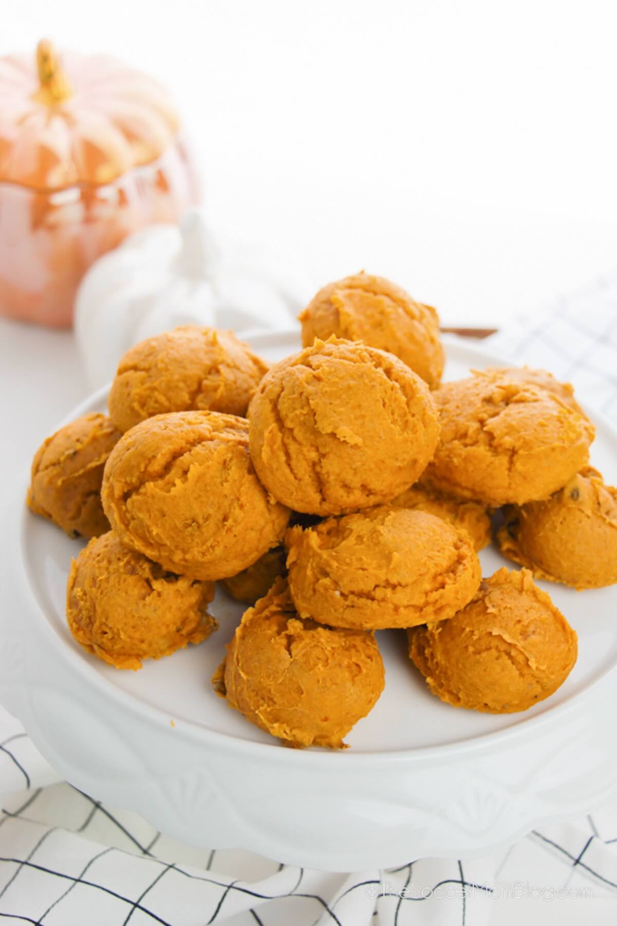 cake stand filled with pumpkin cake mix cookies