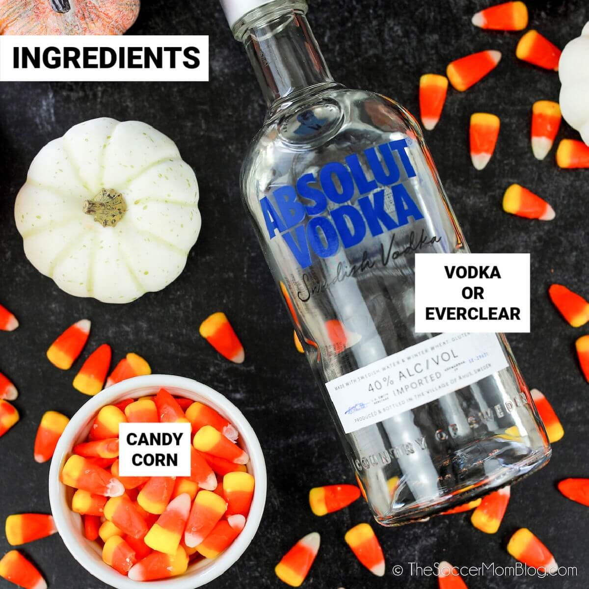 candy corn moonshine ingredients with text labels
