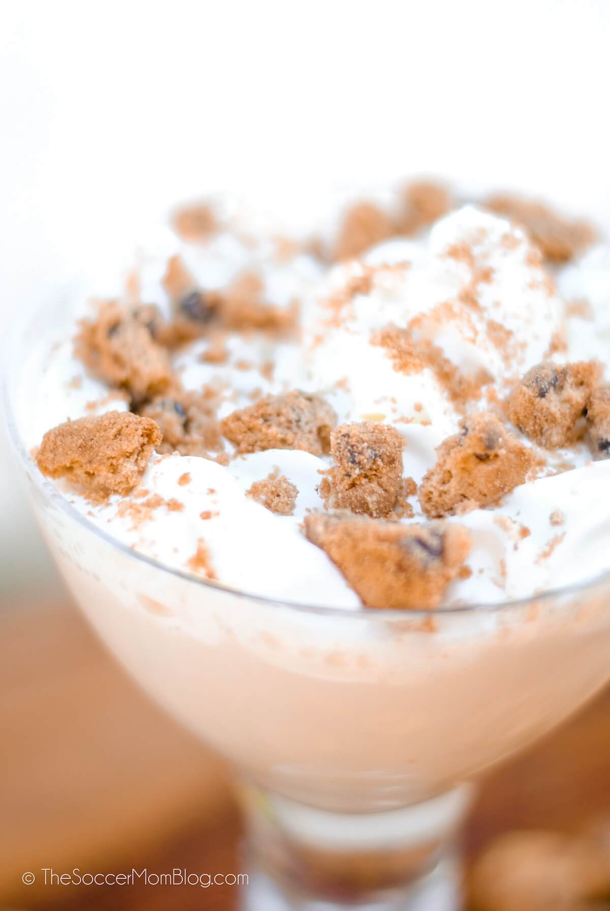 close up of the top of a chocolate chip cookie cocktail