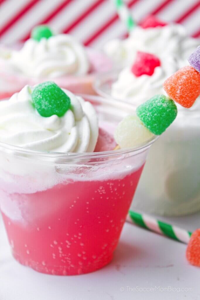 Christmas punch in red and green colors, with gumdrops on top