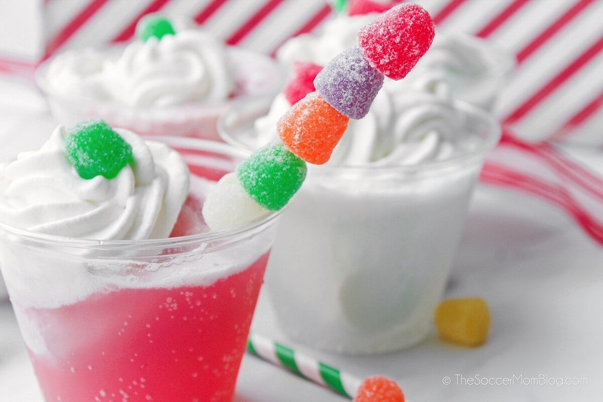 pink holiday punch with gumdrops