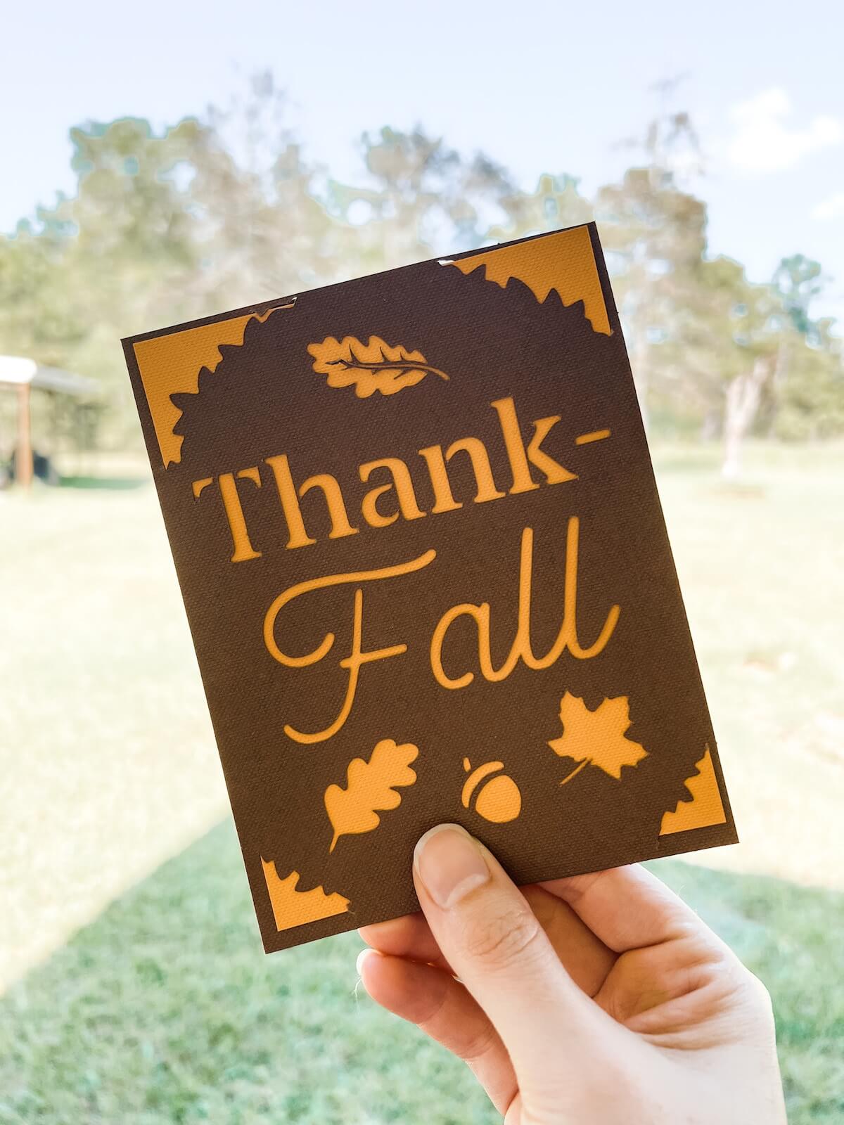 Fall thank you card in front of nature background