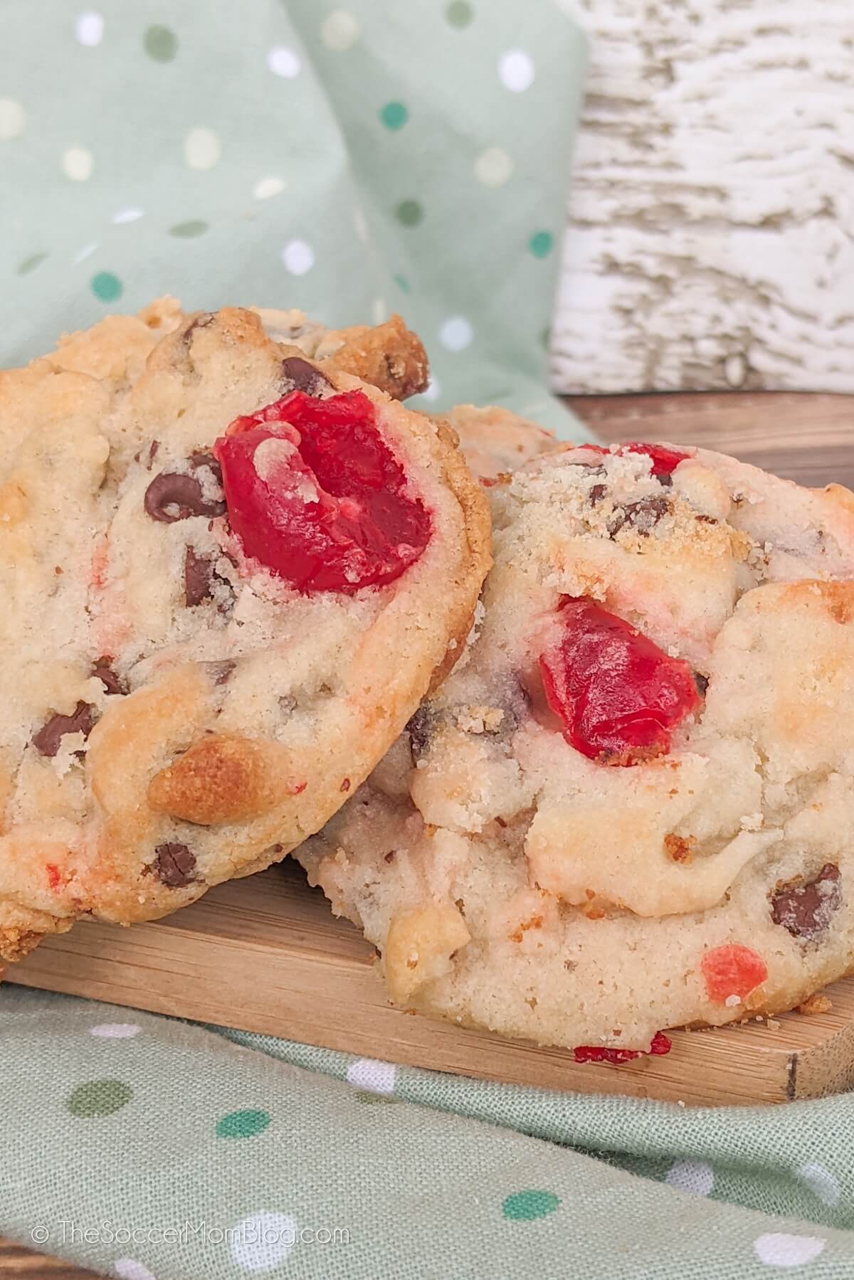 Close up of two Cherry Garcia Cookies