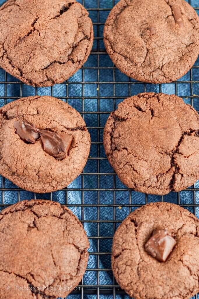 Chocolate pudding mix cookies on a cooling rack