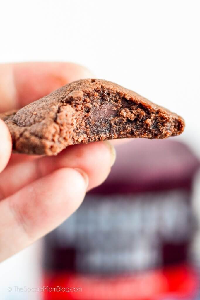 Close up of a pudding mix cookie, with a bite taken