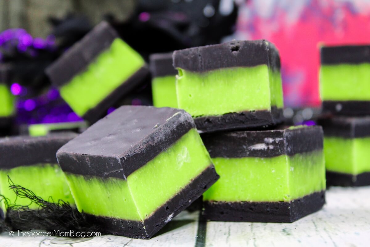 stack of green and black Poison Apple Halloween Fudge