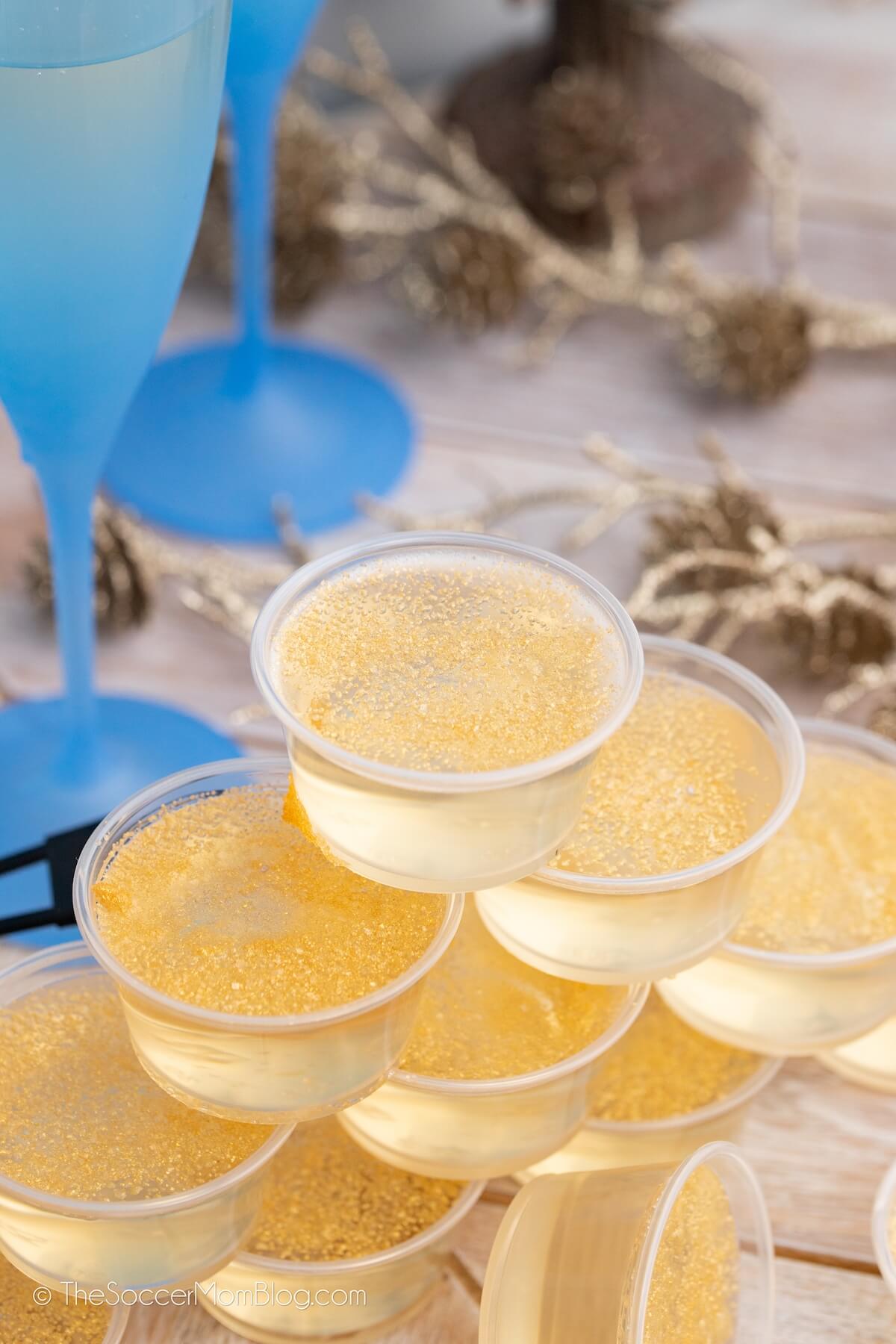 stack of sparkling champagne jello shots