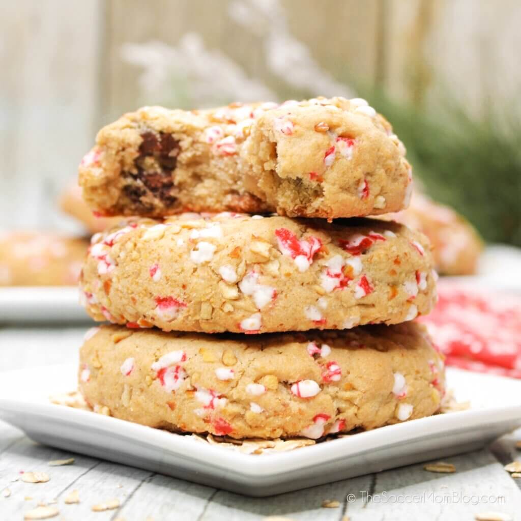 Christmas Oatmeal Cookies, 3 stacked on top of each other