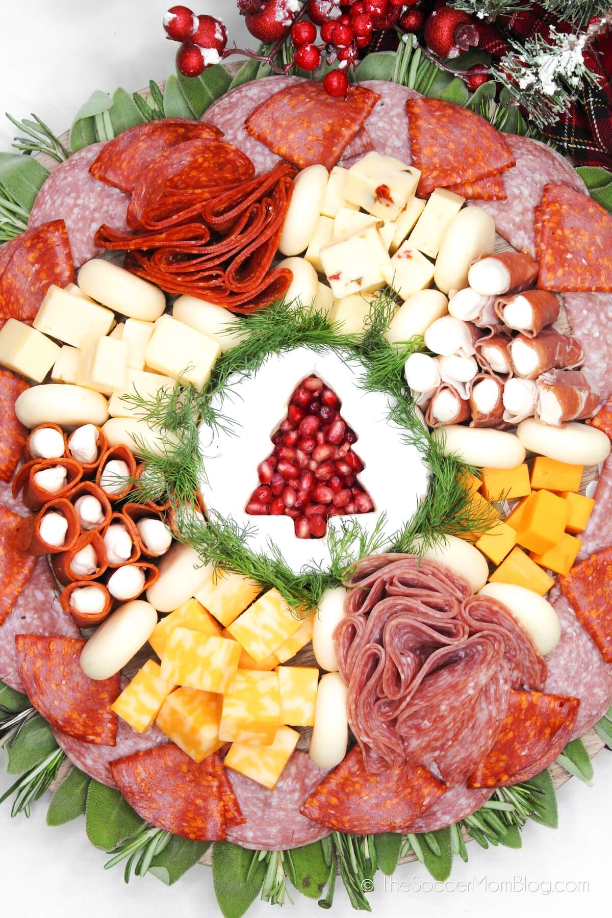 gluten free charcuterie board shaped like a Christmas wreath