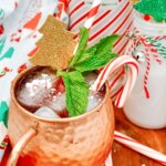 Peppermint Holiday Mule with a candy cane garnish